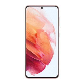 Samsung Galaxy S21 5G with a pink and orange gradient on a white background
