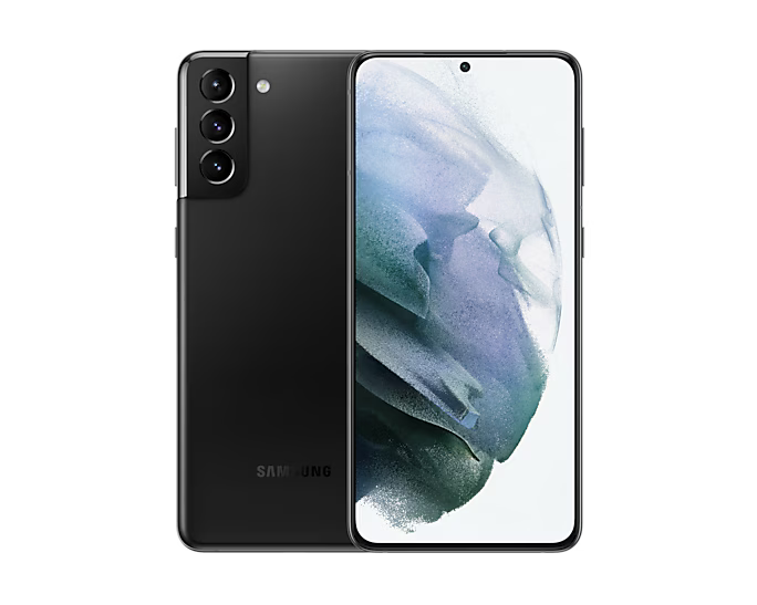 Samsung galaxy s21+ 5g smartphone showing front and back on a white background