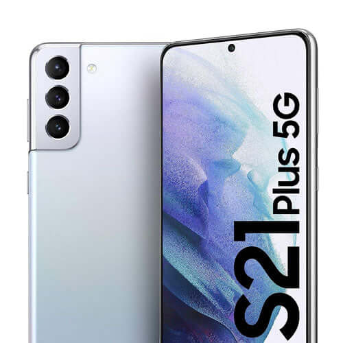 Samsung S21 Plus 5G smartphone showing front and back on a white background