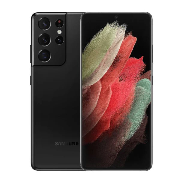 Samsung smartphone with floral design on the screen against a white background